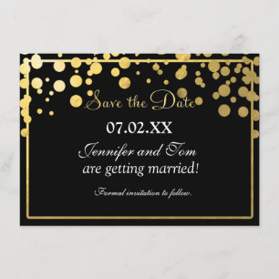 Gold Foil Confetti Black Uitnodiging Opslagdatum K