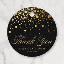 Gold Foil Confetti Black Wedding Bedankt