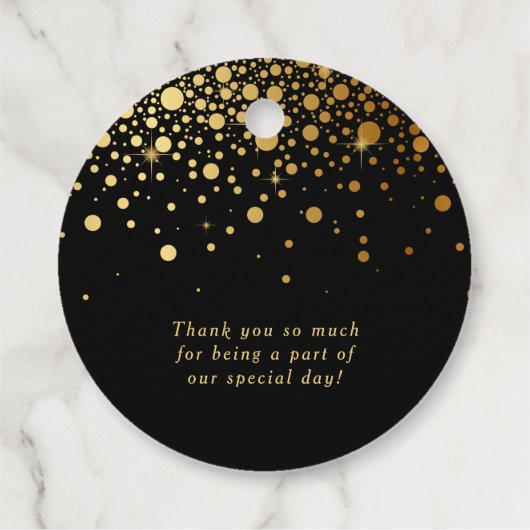 Gold Foil Confetti Black Wedding Bedankt Bedankjes Labels (Achterkant)