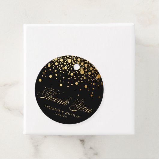 Gold Foil Confetti Black Wedding Bedankt Bedankjes Labels (In situ)