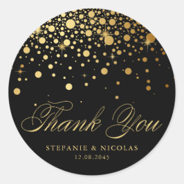 Gold Foil Confetti Black Wedding Bedankt Ronde Sticker