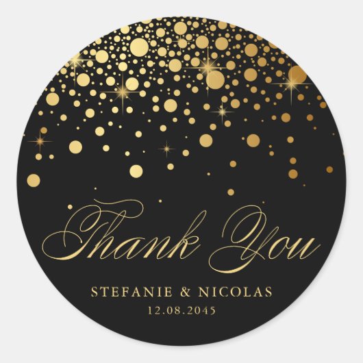 Gold Foil Confetti Black Wedding Bedankt Ronde Sticker (Voorkant)