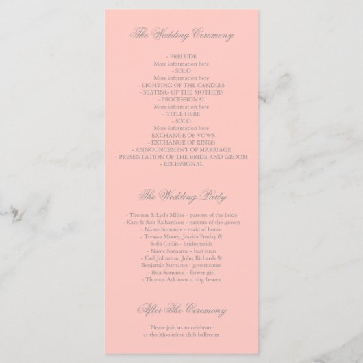 Gold Foil Confetti Blush Wedding Programma's (Achterkant)