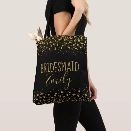 Gold Foil Confetti Bridesmaid Name ID455 Tote Bag (Dichtbij)