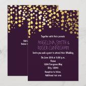 Gold Foil Confetti Dark Paarse bruiloft uitnodigin Kaart (Voorkant / Achterkant)