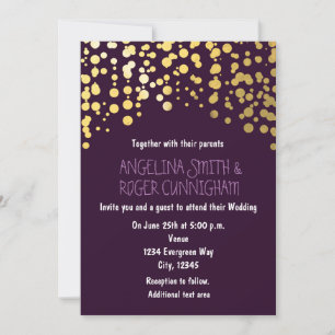 Gold Foil Confetti Dark Paarse bruiloft uitnodigin Kaart