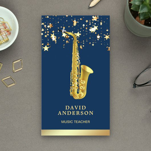 Gold Foil Confetti Elegant Saxofone Saxofonist Visitekaartje