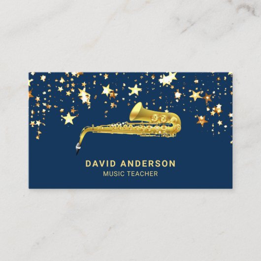 Gold Foil Confetti Elegant Saxofone Saxofonist Visitekaartje (Voorkant)
