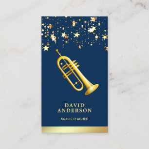 Gold Foil Confetti Elegant Trumpet Music Teacher Visitekaartje