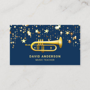 Gold Foil Confetti Elegant Trumpet Music Teacher Visitekaartje