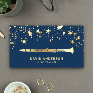 Gold Foil Confetti Elegante Klarinet Muziekdocent Visitekaartje