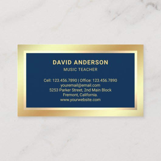 Gold Foil Confetti Elegante Klarinet Muziekdocent Visitekaartje (Achterkant)