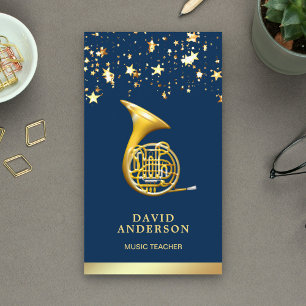 Gold Foil Confetti French Horn Music Teacher Visitekaartje
