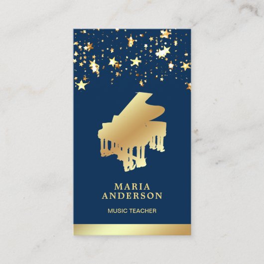 Gold Foil Confetti Grand Piano Musician Pianist Visitekaartje (Voorkant)