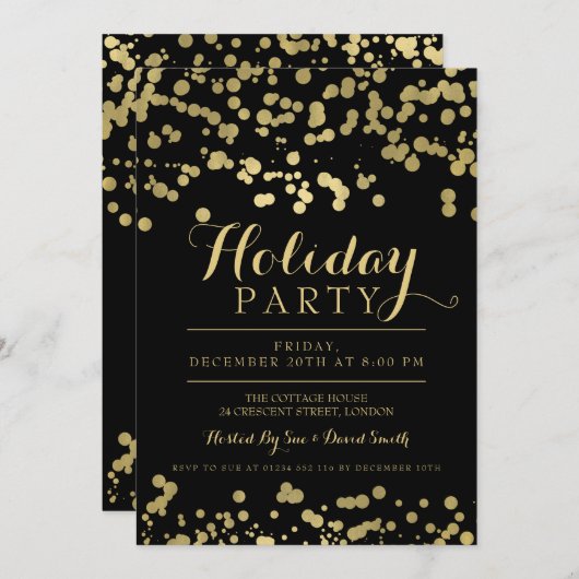 Gold Foil Confetti Holiday Party Kaart (Voorkant / Achterkant)