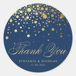Gold Foil Confetti Navy Blue Wedding Bedankt Ronde Sticker