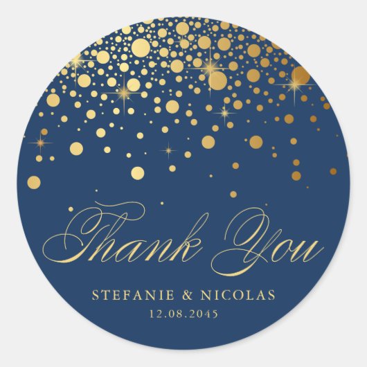 Gold Foil Confetti Navy Blue Wedding Bedankt Ronde Sticker (Voorkant)