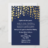 Gold Foil Confetti Navy Blue Wedding Invitation Kaart (Voorkant)