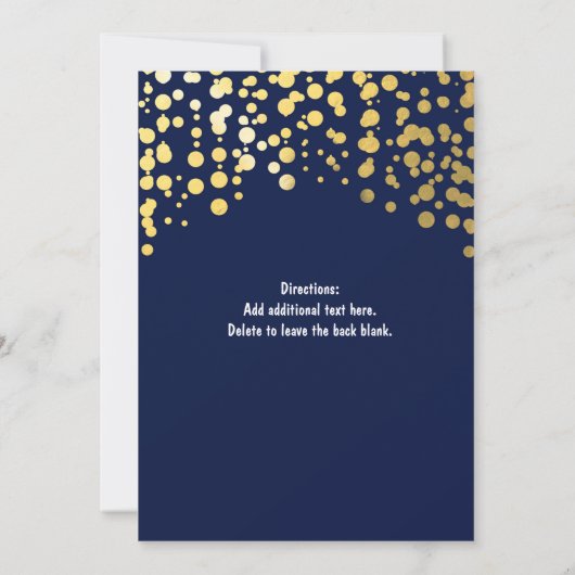Gold Foil Confetti Navy Blue Wedding Invitation Kaart (Achterkant)