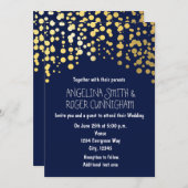 Gold Foil Confetti Navy Blue Wedding Invitation Kaart (Voorkant / Achterkant)