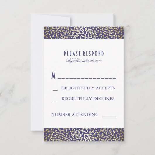 Gold Foil Confetti Navy Wedding RSVP Kaarten (Voorkant)