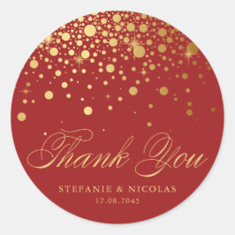 Gold Foil Confetti Red Wedding Bedankt Ronde Sticker