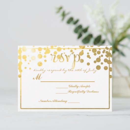 Gold Foil Confetti RSVP Uitnodiging trouwkaart (Staand voorkant)
