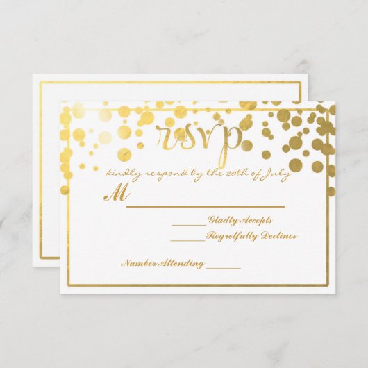 Gold Foil Confetti RSVP Uitnodiging trouwkaart (Voorkant / Achterkant)