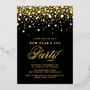 Gold Foil Confetti Stippen Black Nieuwjaarsfeest Folie Uitnodiging