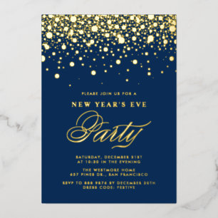 Gold Foil Confetti Stippen Blue New Year Folie Uitnodiging