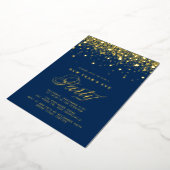 Gold Foil Confetti Stippen Blue New Year Folie Uitnodiging (Gedraaid)