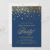 Gold Foil Confetti Stippen Blue New Year Kaart (Voorkant)