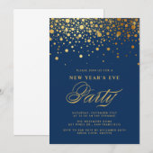 Gold Foil Confetti Stippen Blue New Year Kaart (Voorkant / Achterkant)