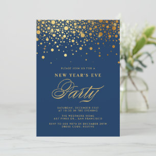 Gold Foil Confetti Stippen Blue New Year Kaart