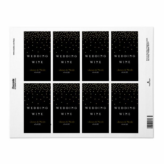 Gold Foil Confetti Stippen Elegant Black Wine Labe Etiket (Full Sheet)