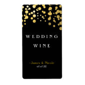 Gold Foil Confetti Stippen Elegant Black Wine Labe Etiket (Voorkant)