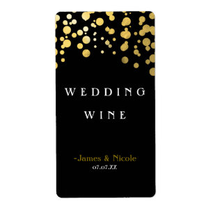Gold Foil Confetti Stippen Elegant Black Wine Labe Etiket