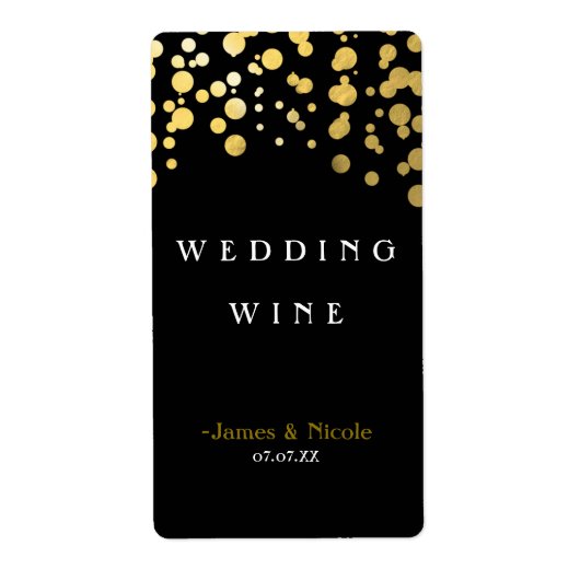 Gold Foil Confetti Stippen Elegant Black Wine Labe Etiket (Voorkant)