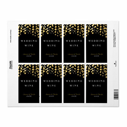 Gold Foil Confetti Stippen Elegant Black Wine Labe Etiket (Full Sheet)