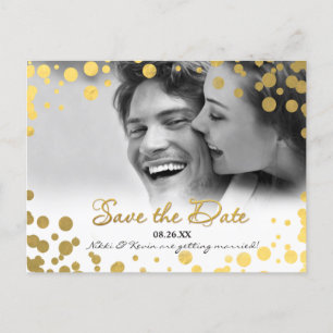 Gold Foil Confetti Stippen Foto Opslaan Datum Brie Aankondigingskaart