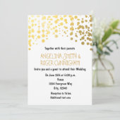 Gold Foil Confetti Stippen Witte bruiloft uitnodig Kaart (Staand voorkant)