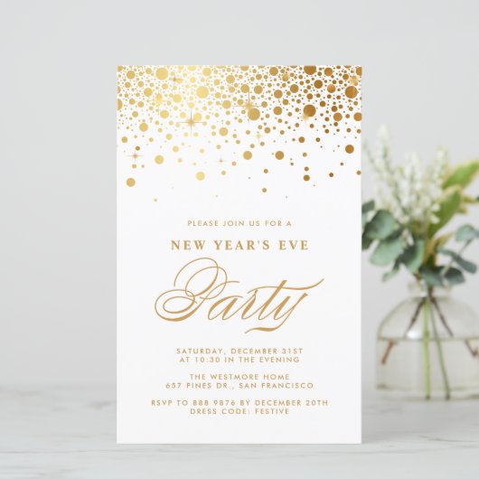 Gold Foil Confetti - Uitnodiging voor Eve-partij n (Staand voorkant)