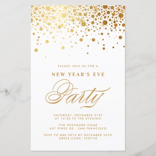 Gold Foil Confetti - Uitnodiging voor Eve-partij n (Voorkant)