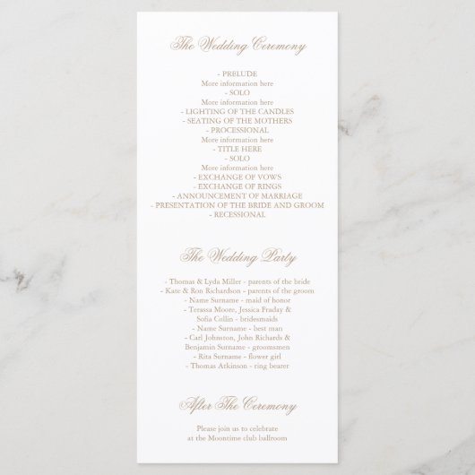 Gold Foil Confetti White Wedding Programma's (Achterkant)