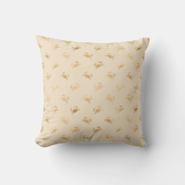 Gold Foil crabs Nautical Pattern Ivory Neutraal Buitenkussen (Voorkant)