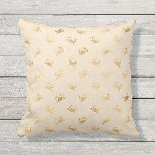 Gold Foil crabs Nautical Pattern Ivory Neutraal Buitenkussen