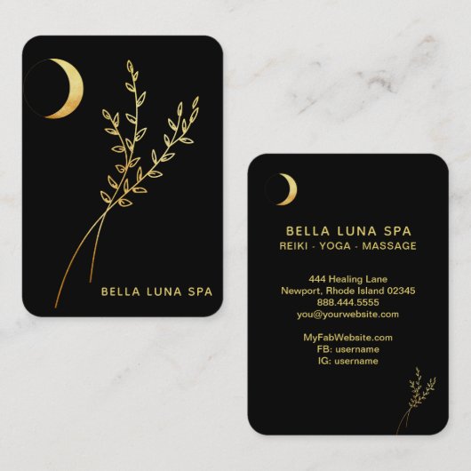 *~* Gold Foil Crescent Moon Glitter Leaves Visitekaartje (Voorkant / Achterkant)