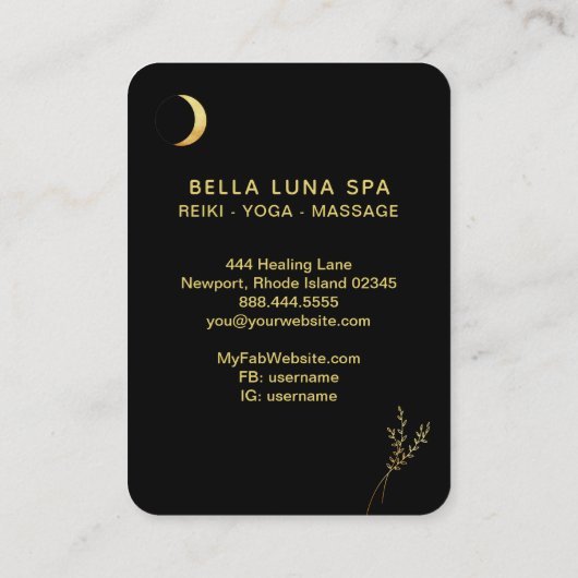 *~* Gold Foil Crescent Moon Glitter Leaves Visitekaartje (Achterkant)