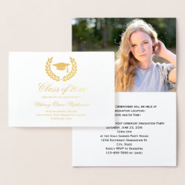 Gold Foil Crest Photo Afstuderen Invitation Folie Kaarten