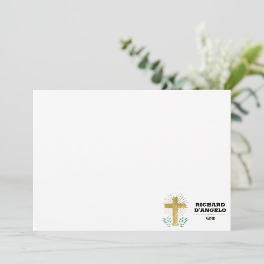 Gold Foil Cross met Green Laurels Religity Notitiekaartje (Staand voorkant)